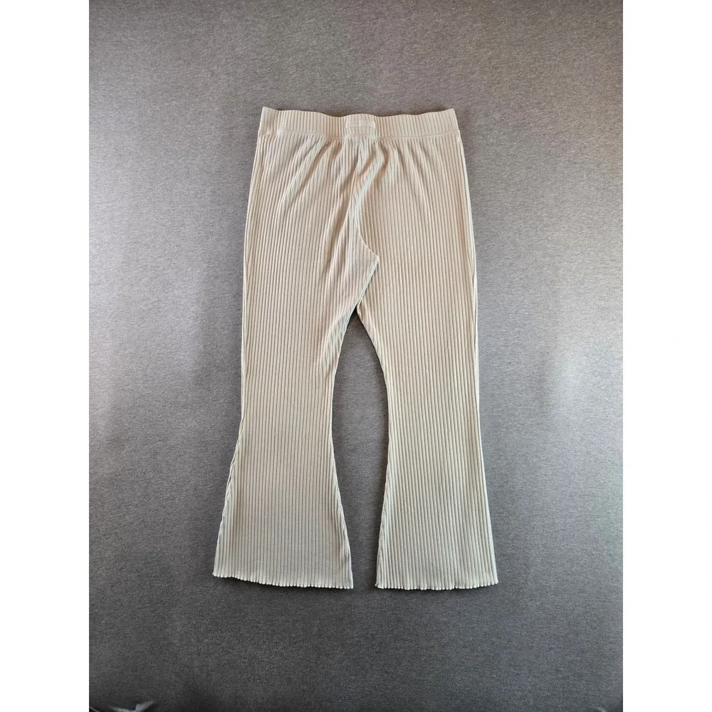 Nike Ribbed Knit‎ Flare Pants Womens XL Cream FN3169-020 High Rise Athleisure